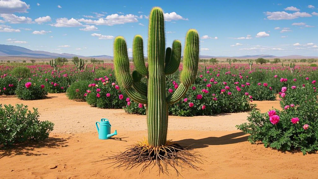 The cactus grows alone in the desert but its roots are deep underground